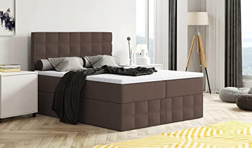 Moderne Boxspringbett MERA Premium Bett mit Bettkasten Ziernähten Bonell Matratze H3 Federkern Topper Polsterbett Doppelbett Schlafzimmer (Braun - Aura 04, 140 x 200) von Generisch