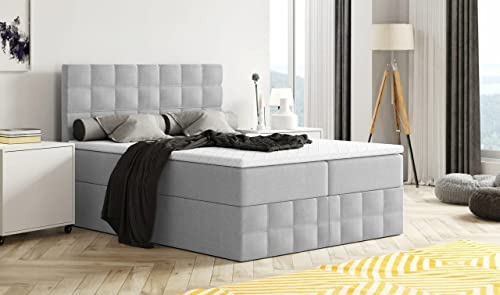 Moderne Boxspringbett MERA Premium Bett mit Bettkasten Ziernähten Bonell Matratze H3 Federkern Topper Polsterbett Doppelbett Schlafzimmer (160 x 200, Hellgrau - Aura 15) von Generisch