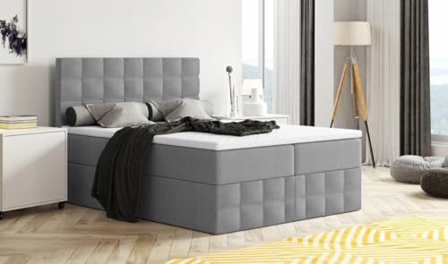 Moderne Boxspringbett MERA Premium Bett mit Bettkasten Ziernähten Bonell Matratze H3 Federkern Topper Polsterbett Doppelbett Schlafzimmer (Dark Grey - Aura 24, 140 x 200) von Generisch