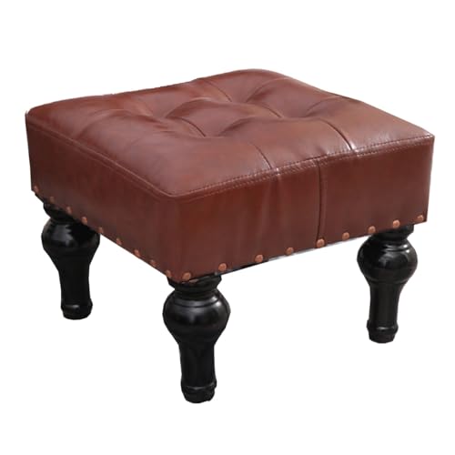 Brauner Leder-Pouf Ottomane – Stapelbarer Fußstützen-Hocker mit Holzbeinen für Wohnzimmer, Schlafzimmer & Eingangsbereich – Stilvoller gepolsterter Fußhocker für Sofa-Dekor von Generisch