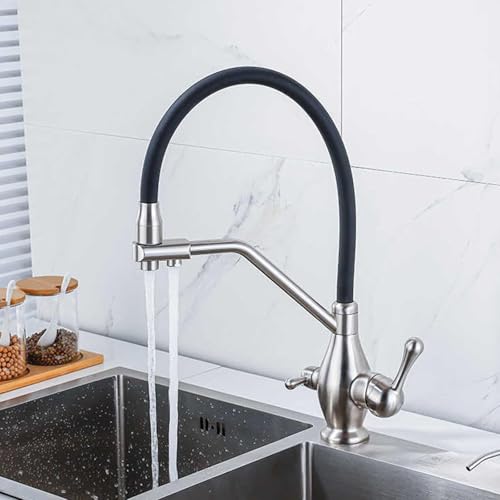 Bronze Retro 3 Wege Küchenspüle Wasserhahn, Doppelhebel 360° drehbarer Wasserhahn, stilvolle gebürstete Oberfläche, ideal für moderne Heim- und kulinarische Enthusiasten von Generisch