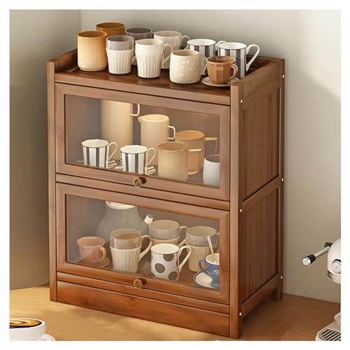 Brotkasten aus Holz mit großer Kapazität und Glastür, Küche, Arbeitsplatte, Geschirr, Aufbewahrungsschrank, Bauernhaus-Organizer für 2 Ebenen, 60 cm von Generisch