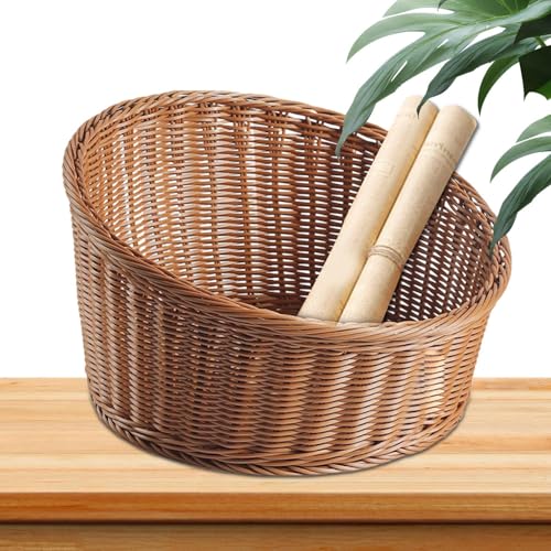 Brotkörbe zum Servieren – gewebter Brot-Servierkorb – Küchen-schräger Organizer, Rattan-Tablett für , Kartoffeln, Süßigkeiten, Snacks, Gebäck, Banane von Generisch