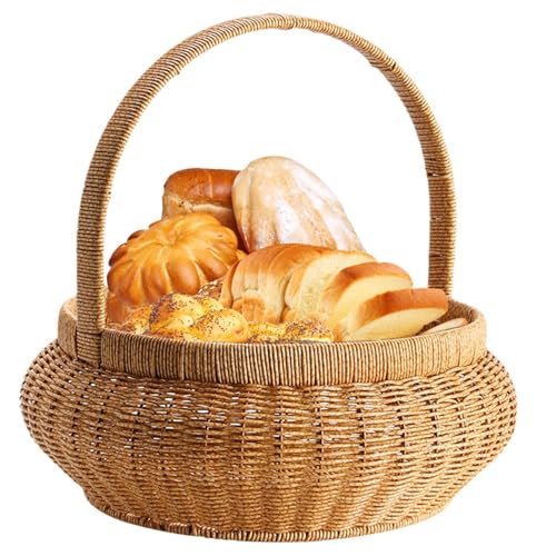 Brotkorb - Geflochtener Snack-Organizer mit Griffen | Imitationsrattan Runder Korb Aufbewahrungsorganizer | Snacks Brot Organisation Wohnzimmer Tisch Picknick von Generisch