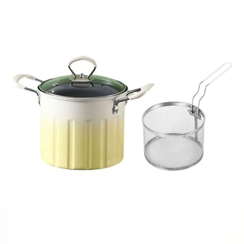 Brüchel-Topf mit Korb und Deckel 3L Frittiertopf mit Filter-Anti-Sprüh-Chip-Pfanne mit Anti-Scenen- einfach Reinigung der Küchenutensilien zum Kochen (Beige, One Size) von Generisch