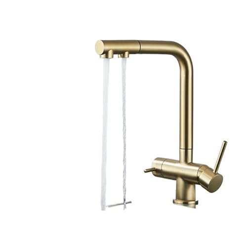 Brush Gold Küchenarmatur Doppelgriff Ausziehbarer Mischbatterie mit 360° Drehung Wasserfilter für Home Deck Montiert Wasserreiniger Kran Brush Gold Küchenarmatur Doppelgriff Ausziehbarer Mischbatterie mit 360° Drehung Wasserfilter für Home Deck Montiert Wasserreiniger Kran von Generisch