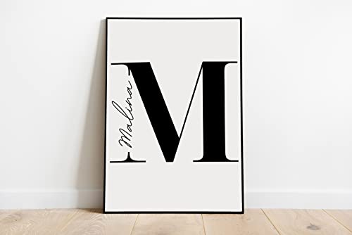 Personalisiertes Buchstabenposter, schwarz-weiß, Premium Papier, Kunstdruck Wandposter Wanddeko minimalistisch, Wohnzimmerposter mit Namen Namensposter Geschenkidee A2 von Generisch