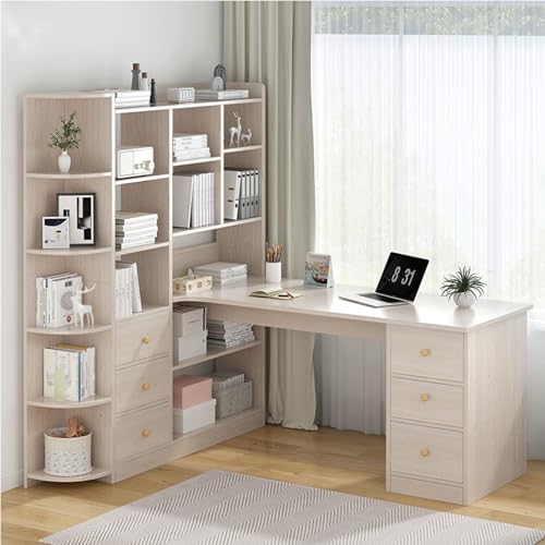Bücherregal, L-förmiger Computertisch mit Schubladen, offenes Lagerregal, Holz, Laptop-Schreibtisch für Wohnzimmer und Schlafzimmer, 120 cm Bücherregal, L-förmiger Computertisch mit Schubladen, offenes Lagerregal, Holz, Laptop-Schreibtisch für Wohnzimmer und Schlafzimmer, 120 cm von Generisch