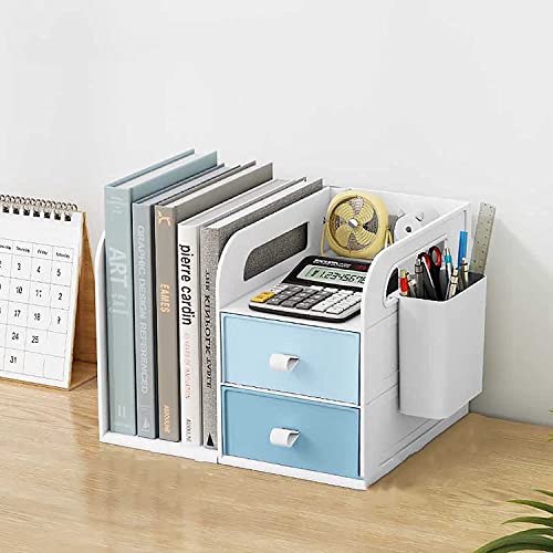Bücherregal, Schreibtisch-Organizer mit Stifthalter, Holz, verstellbarer Büro-Bücherständer, 3 Fächer, Aufbewahrung für Dokumente von Generisch