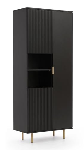 Bücherregal 80 cm schwarz mit Türen – Sula – Elegantes Regal mit geriffelter Front, Push-to-Open-System und hohen Beinen – modernes Standregal für Wohnzimmer, Büro oder Flur im stilvollen Design Bücherregal 80 cm schwarz mit Türen – Sula – Elegantes Regal mit geriffelter Front, Push-to-Open-System und hohen Beinen – modernes Standregal für Wohnzimmer, Büro oder Flur im stilvollen Design von Generisch
