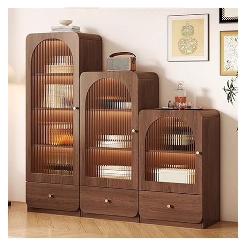 Bücherregal aus Walnussholz, Weinbar, stilvolles Sideboard für Getränke, mit durchscheinendem Glas, Weinflaschenhalter für Zuhause, Café und Bar (Braun, 60 x 42 x 168 cm) von Generisch