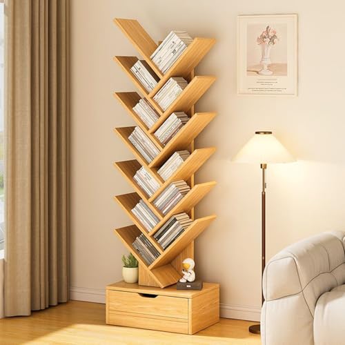 Bücherregal in Baumform mit Schublade – freistehendes Aufbewahrungsregal aus Holz für Wohnzimmer und Büro von Generisch