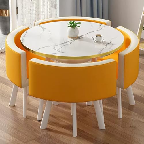 Büro Konferenztisch Set 5-teilig Runder Verhandlungstisch (80.0 cm) mit 4 PU-Lederstühlen ideal für kleine Meetings Stilvolles orangefarbenes Design von Generisch