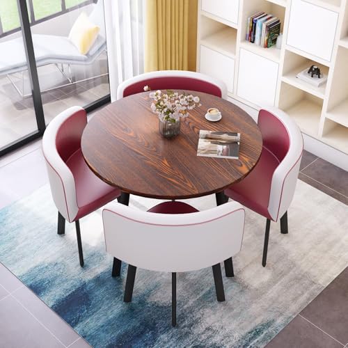 Büromöbel Set - Runder Tisch mit 4 Stühlen - Platzsparendes Design - Einfache Montage - Ideal für Küche, Esszimmer, Lounge, Wohnzimmer von Generisch