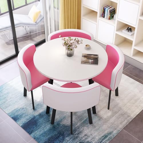 Büromöbel Set - Runder Tisch mit 4 Stühlen - Platzsparendes Design - Einfache Montage - Ideal für Küche, Esszimmer, Lounge, Wohnzimmer Büromöbel Set - Runder Tisch mit 4 Stühlen - Platzsparendes Design - Einfache Montage - Ideal für Küche, Esszimmer, Lounge, Wohnzimmer von Generisch