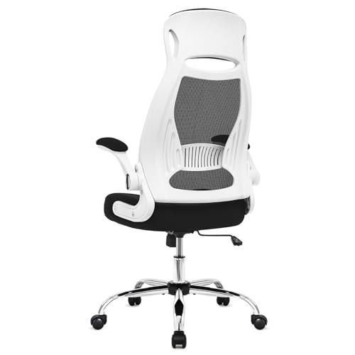 Bürostuhl für Zuhause, ergonomische Schreibtischstühle mit hochklappbaren Armlehnen, Computerstuhl mit hoher Rückenlehne, Drehstuhl aus Netzstoff für Zuhause (weiß) von Generisch