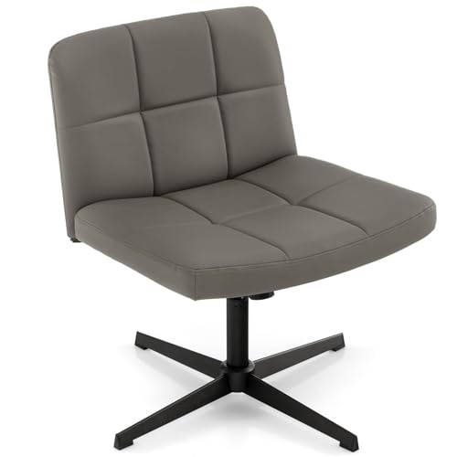 Bürostuhl ohne Armlehnen, PU-Leder, gepolstert, Kreuzbeine, Computer-Schreibtischstuhl, höhenverstellbar, breiter Sitz, Drehstuhl für Heimbüro (mit Rädern, cremeweiß) von Generisch
