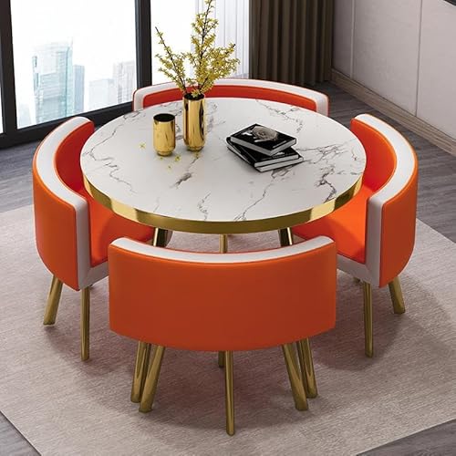 Bürotisch und Stuhl Set - Massivholz Runder Esstisch mit Ledersitzen, 5-teiliges Wohnzimmer Küche Empfang Möbel Set Bürotisch und Stuhl Set - Massivholz Runder Esstisch mit Ledersitzen, 5-teiliges Wohnzimmer Küche Empfang Möbel Set von Generisch