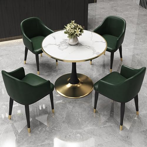Bürotisch und Stuhl-Set aus dunkelgrünem Marmor, rund, für 4 stilvolle Empfänge Konferenzen und Esstisch, Kaffee-Küchenmöbel, perfekt für Zuhause und Büro von Generisch