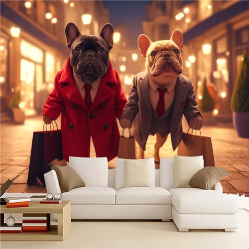 Bulldogge Fototapete selbstklebend 3D Effekt Hund Wandgemälde Tapete für Wände Schlafzimmer Wohnzimmer Schlafzimmer TV-Hintergrund Kinderzimmer Dekoration （250 x 175 cm） von Generisch