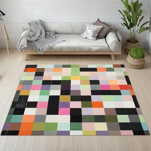 Bunt Geometrie Teppich Weicher Kurzflor 200 x 290 cm Netz Spleißen Carpet rutschfest Waschbarer Teppiche für Wohnzimmer Schlafzimmer Bürostuhl Kinderzimmer von Generisch
