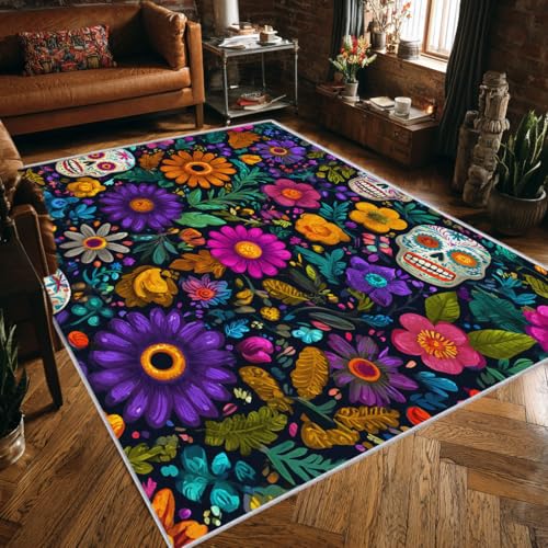 Bunt Gothic Teppich Groß Wohnzimmer 200x300 Waschbar Mit Muster Totenkopf Blumen Blatt Teppiche Gegend Schlafzimmer Deko & Wohnaccessoires, Kurzflor Teppich Weich rutschfest, FD4354 Bunt Gothic Teppich Groß Wohnzimmer 200x300 Waschbar Mit Muster Totenkopf Blumen Blatt Teppiche Gegend Schlafzimmer Deko & Wohnaccessoires, Kurzflor Teppich Weich rutschfest, FD4354 von Generisch