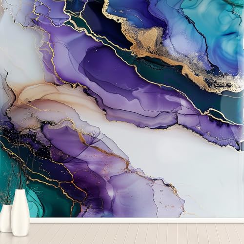 Bunt Marmor Marmoroptik Tapete Selbstklebende Fototapete Abstrakt Textur Aquarell Tapeten Edler Steinwand Wandtapete Vinyl Wasserdicht Wandaufkleber für Wohnzimmer Schlafzimmer Küchen 250x370 cm von Generisch