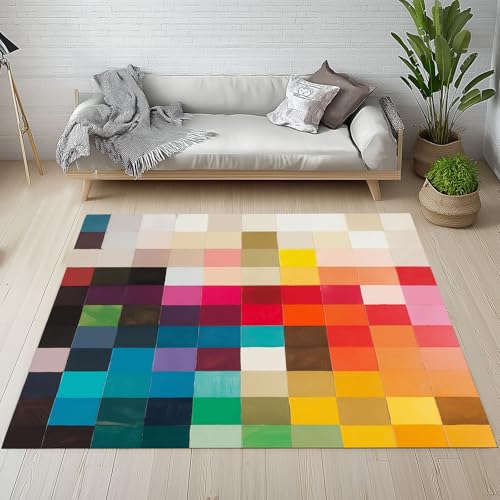 Bunt Netz Teppich Weicher Kurzflor 180 X 270 cm Geometrie Spleißen Carpet rutschfest Waschbarer Teppiche für Wohnzimmer Schlafzimmer Bürostuhl Kinderzimmer von Generisch