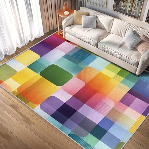 Bunt Retro Teppich Groß Wohnzimmer 200x300 Waschbar Mit Muster 70er Schachbrettmuster Teppiche Gegend Schlafzimmer Deko & Wohnaccessoires, Kurzflor Teppich Weich rutschfest, FD2191 Bunt Retro Teppich Groß Wohnzimmer 200x300 Waschbar Mit Muster 70er Schachbrettmuster Teppiche Gegend Schlafzimmer Deko & Wohnaccessoires, Kurzflor Teppich Weich rutschfest, FD2191 von Generisch