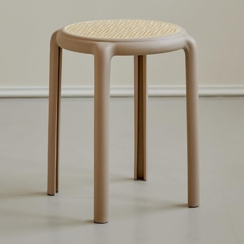 Bunte 45,7 cm stapelbare runde Barhocker, tragbare Kunststoff-Rattanstühle für Küche und Esszimmer, rückenfreies Design, perfekt für den Innen- und Außenbereich von Generisch