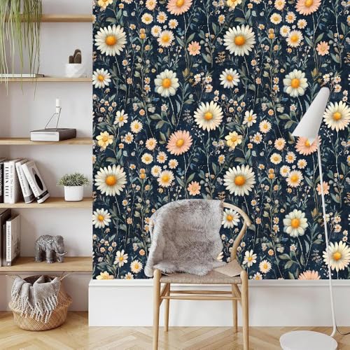 Bunte Chrysanthemen Klebefolie Möbel 0.4x5 M Natur Blumen Selbstklebende Tapete Abziehen Aufkleben Wallpaper Entfernbare Wandverkleidung Dekoratives für Küche Arbeitsplatte Schränke Tische Wand von Generisch