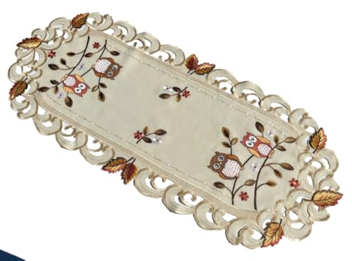 Bunte Eulen Herbstblätter Tischläufer Tischdecke Mitteldecke Deckchen gestickt (ca. 40x90 cm) von Generisch
