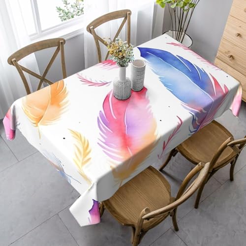 Bunte Feder-Tischdecke, rechteckig, 140 x 90 cm, Boho-Tischdecke für Esstisch, knitterfreie Tischdecke für Zuhause, Innen- und Außenbereich, Party-Dekoration von Generisch