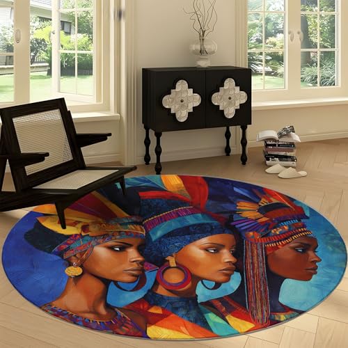 Bunte Federn Mädchen Rund Teppich 180 cm, Traditioneller Tribal Stil Weicher rutschfest Waschbarer Kurzflor Wohnzimmer Teppiche - für Eingangsbereich Innen Schlafzimmer Kinderzimmer Bunte Federn Mädchen Rund Teppich 180 cm, Traditioneller Tribal Stil Weicher rutschfest Waschbarer Kurzflor Wohnzimmer Teppiche - für Eingangsbereich Innen Schlafzimmer Kinderzimmer von Generisch