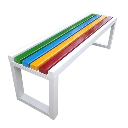 Bunte rückenfreie Holz-Terrassenbank, 3-Sitzer, Gartenmöbel für Veranda, Rasen, Balkon, Terrasse und Pool, stilvoll und weiß, 100 x 40 x 45 cm von Generisch