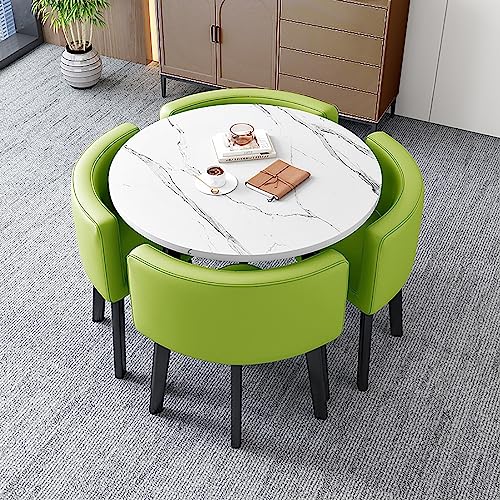 Business Office Esstisch Set Moderner Couchtisch mit 4 Stühlen für Hotellobby & Freizeitbereich Kleiner runder Balkontisch Stilvolle grüne Möbel von Generisch