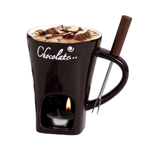 Butter Heating FondueFork - FondueMug Hot Pot Ceramic Melting Cup - Tea Light Butter Warmer Melting Pot with Fork for Caramel & Cheese von Generisch
