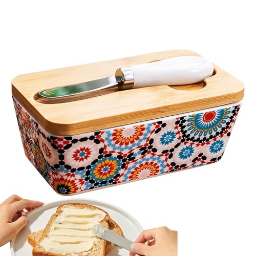 Butterdose - Keramik Butterdose Mit Deckelschneider Für Die Arbeitsplatte - Luftdichter Küchenbehälter Für Nüsse Snacks Streichcremes Dips Im Landhausstil Butterdose - Keramik Butterdose Mit Deckelschneider Für Die Arbeitsplatte - Luftdichter Küchenbehälter Für Nüsse Snacks Streichcremes Dips Im Landhausstil von Generisch