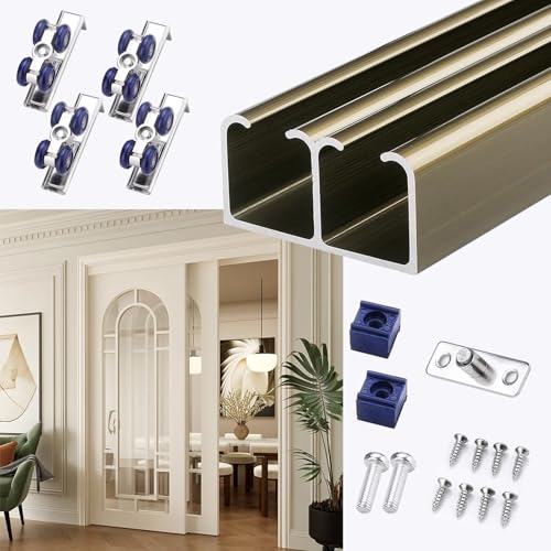 Bypass Schiebetür-Hardware-Set für zweiläufige Scheunentüren, Ersatzmechanismus für Zuhause und Büro, 290 cm, braunes Schiebetürschienensystem für zwei Türen Bypass Schiebetür-Hardware-Set für zweiläufige Scheunentüren, Ersatzmechanismus für Zuhause und Büro, 290 cm, braunes Schiebetürschienensystem für zwei Türen von Generisch