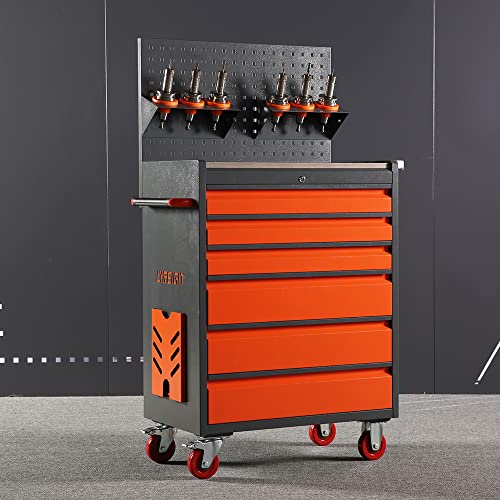 CNC-Werkzeugwagen mit abschließbaren Schubladen, rollender Werkzeugschrank, große Kapazität, 6 Schubladen, Nizer für BT30/40 & HSK63, langlebiges Design in Orange und Grau von Generisch
