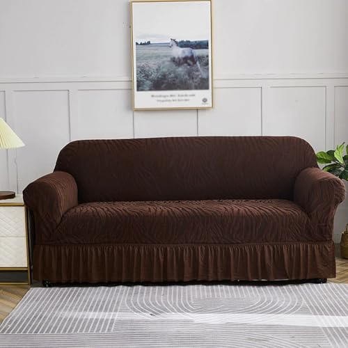 CSYBYW Stretch-Samt-Schonbezug, eleganter Sofabezug mit Rock, universeller Möbelschutz für 1-Sitzer (9,029,7 cm), einfache Passform, weiche Kaffeefarbe und stilvoll von Generisch