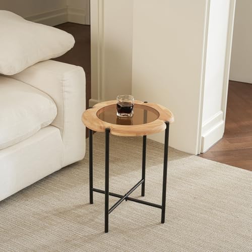 Cagnolier Couchtisch aus gehärtetem Glas,modernes in Vierblättriges Kleeblatt Design,Beistelltisch Glas,Moderner Sofatisch mit Metallgestell,für Glastisch Wohnzimmer 45 X 45 X 55 von Generisch