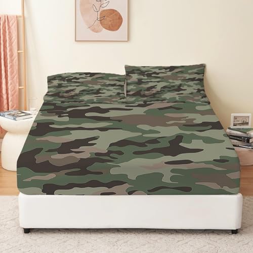 Camouflage-Muster Spannbettlaken 90 x 200 cm Matratzenschoner Grün Grün Bettlaken für Boxspringbett 100% Mikrofaser Spannbetttuch Geeignet für 30 cm Matraze + 2 Kissenbezüge Camouflage-Muster Spannbettlaken 90 x 200 cm Matratzenschoner Grün Grün Bettlaken für Boxspringbett 100% Mikrofaser Spannbetttuch Geeignet für 30 cm Matraze + 2 Kissenbezüge von Generisch