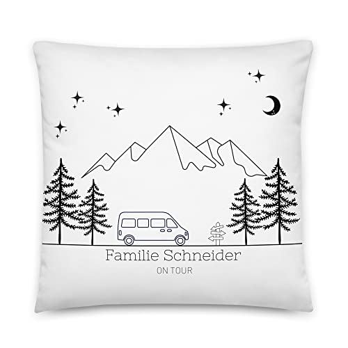 Camping Kissen Spruch ON Tour personalisiertes Deko 40x40cm inkl. Füllung Sofakissen Camper Geschenk für mit Namen Weiß Geschenkidee Motiv, Schwarz Weiß von Generisch