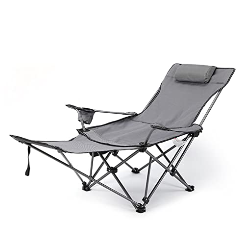 Campingstuhl mit klappbarer Fußstütze, verstellbarer Rückenlehne, tragbares Liegestuhl-Design, inklusive Kissen und Getränkehalter für Strand und Außenbereich von Generisch