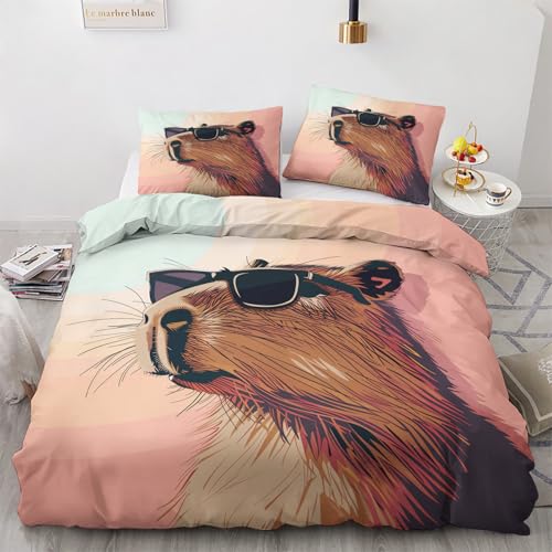 Capybara Bettwäsche 135x200 Sommer - Kinder Lustige Tiere Bettbezug 135 x 200 2er Set mit Kissenbezug 80x80, Weiche Mikrofaser Sommerbettwäsche mit Reißverschluss für Schlafzimmer Deko W&146 Capybara Bettwäsche 135x200 Sommer - Kinder Lustige Tiere Bettbezug 135 x 200 2er Set mit Kissenbezug 80x80, Weiche Mikrofaser Sommerbettwäsche mit Reißverschluss für Schlafzimmer Deko W&146 von Generisch