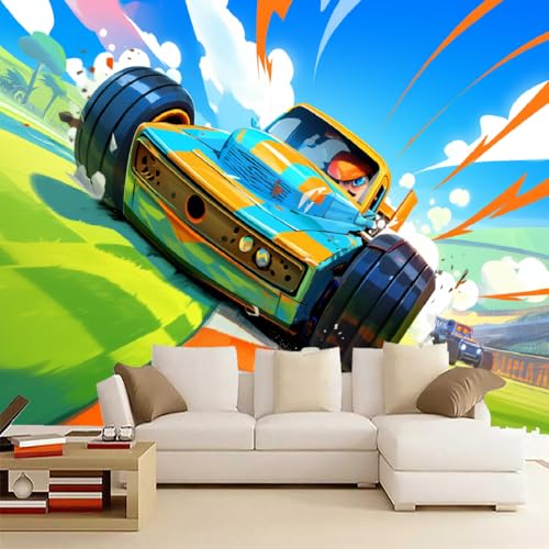 Cartoon-Auto Fototapete selbstklebend 3D Effekt Auto Wandgemälde Tapete für Wände Schlafzimmer Wohnzimmer Schlafzimmer TV-Hintergrund Kinderzimmer Dekoration （350 x 245 cm） von Generisch