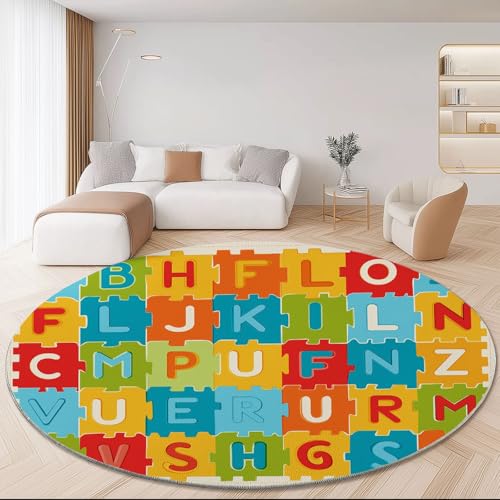 Cartoon-Buchstaben Runder Teppich Wohnzimmer, Bunt Style Schlafzimmer Dekoration Teppich Teenager Männer Gaming Zone Rugs Mat rutschfest Washable, 150 cm von Generisch