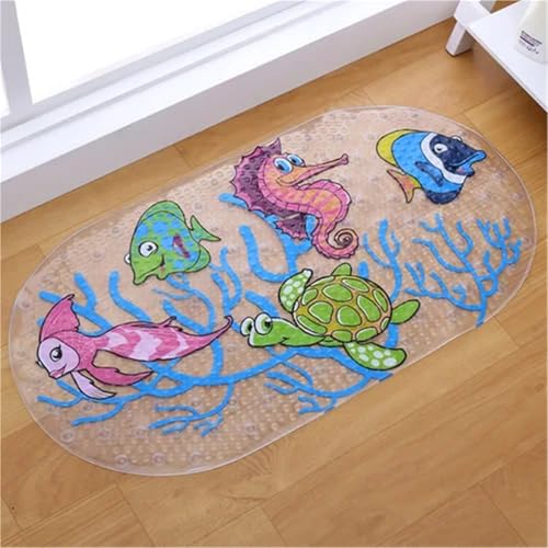 Cartoon PVC Bath Mat Shower Pad with Suction Cups, Soft Massage Bathroom Carpet for Kids, Multi-Color(Transparent Fish1) von Generisch