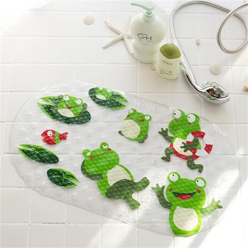 Cartoon PVC Bath Mat Shower Pad with Suction Cups, Soft Massage Bathroom Carpet for Kids, Multi-Color(Transparent Frog) von Generisch